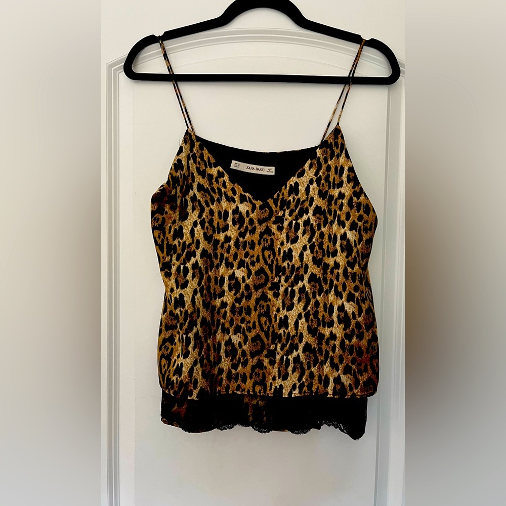 Zara - leopard print, satin camisole top - size small